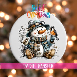 Snowman With Birds And Hat Christmas Ornament UV DTF Transfer Winter Holiday Decor | O-1890