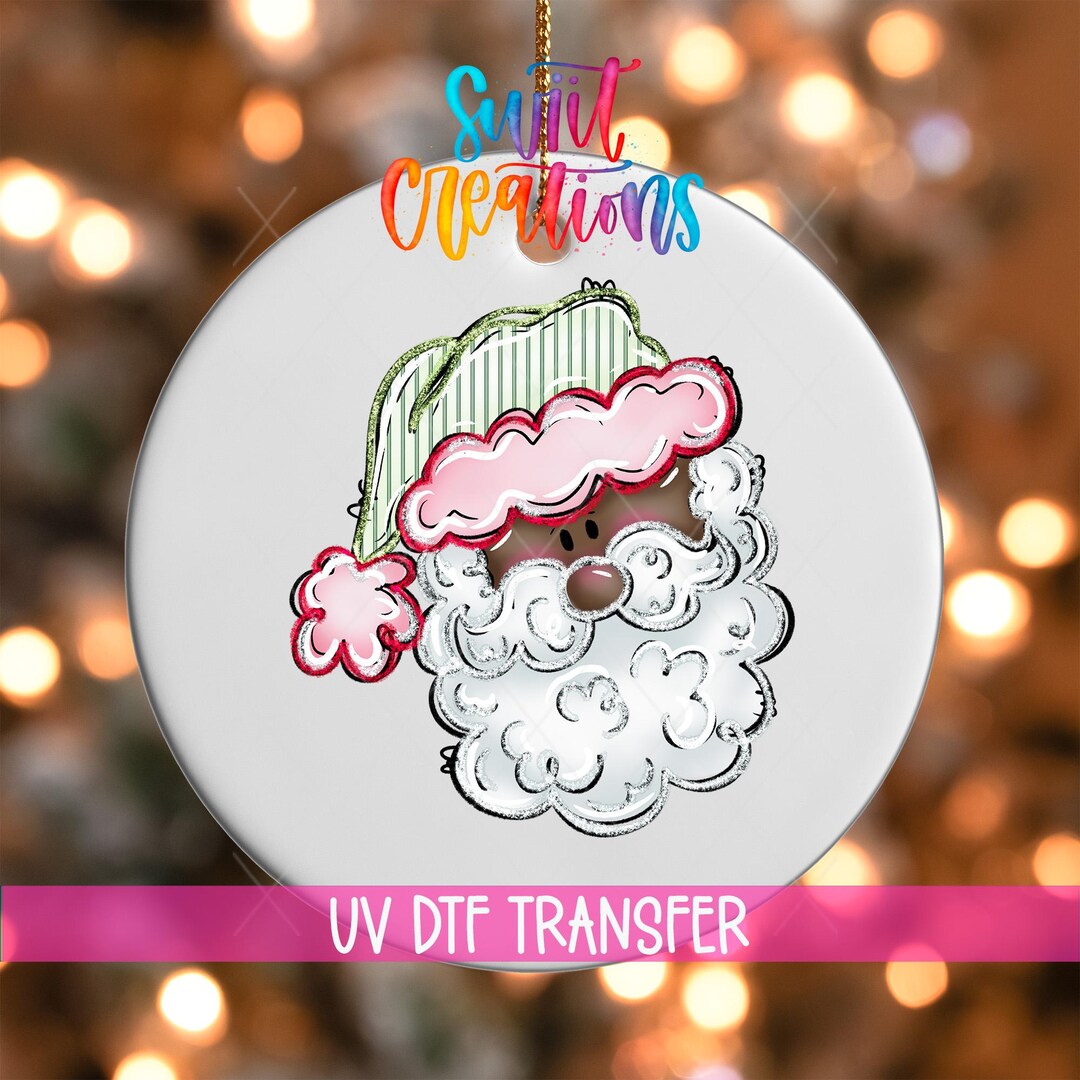 Pink Santa Christmas UV DTF Ornament Decal | Cute Santa Face Transfer ...