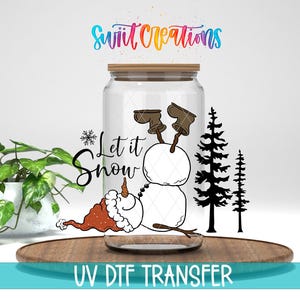 Let It Snow Snowman Uv Dtf | 16oz Libbey Glass Cup Tumbler Wrap | Christmas Libbey Wrap | Snowman Uv Dtf Transfer | Mug Transfer | UV1089