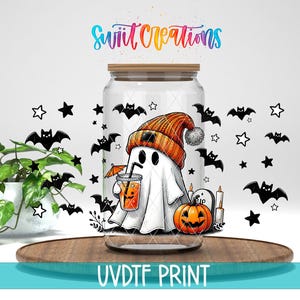 Ghost Halloween UV-DTF-wrap voor 16oz Libbey glazen beker | DTF011: