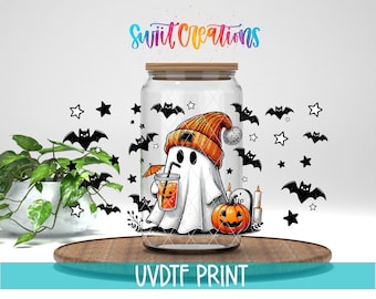 Ghost Halloween UV DTF Wrap for 16oz Libbey Glass Cup Tumbler | DTF011