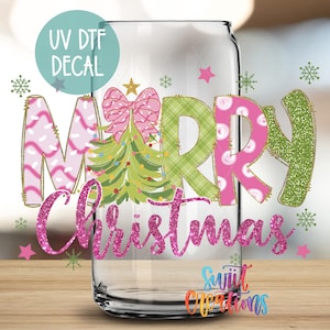 Merry Christmas Uv Dtf Wrap | Christmas Tree Uv Dtf Tumbler Wrap | Holiday Uv Dtf Cup Decal | Ready To Apply Libbey Glass Wrap | DTF245