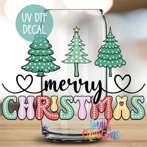 Merry Christmas Uv Dtf Wrap | Christmas Tree Uv Dtf Tumbler Wrap | Holiday Cup Uv Dtf Decal | Ready To Apply Libbey Glass Wrap | DTF231