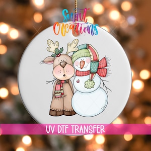 Reindeer and Snowman UV DTF Ornament Decal | Cute Christmas Holiday Wrap | Winter Friends UVDTF Decal | Festive Ornament Transfer | O-0022