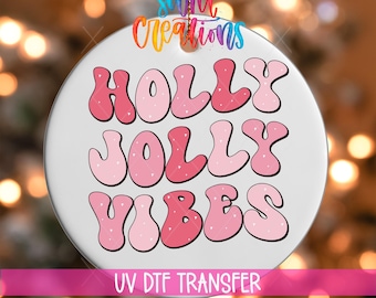 Fröhliche Weihnachten! UV-DTF-Aufkleber für Christbaumkugeln | Rosa Retro-Weihnachtsstimmung | Auffälliger, festlicher UV-DTF-Aufkleber für Christbaumkugeln | O-1154