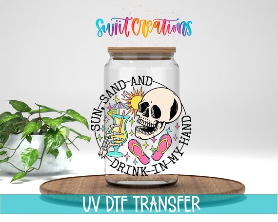 Summer Skeleton Beach UV DTF Cup Decal | Sun Sand Drink Tumbler Wrap | UV1466
