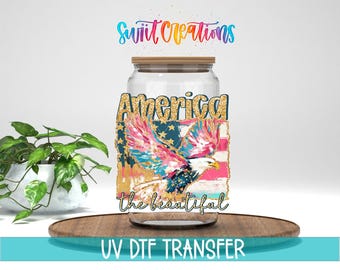 America The Beautiful Eagle Patriotic UV DTF Cup Decal | UV1490