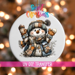 Adorno decorativo de muñeco de nieve rústico con retazos, transferencia UV DTF / O-1908