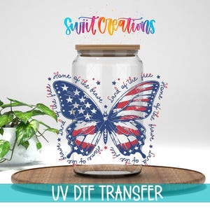 Patriotic Butterfly Land Of The Free UV DTF Cup Decal | UV1530