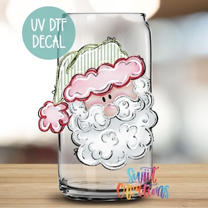 Christmas UV DTF Wrap | Cute Santa Face Uv DTF Tumbler Decal | Pink Green Holiday Cup Wrap | Whimsical Christmas Wrap | UV1528