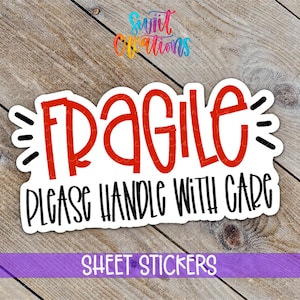 Fragile Handle With Care Sticker | Red Shipping Label | Small Business Packaging Sticker | Vinyl Sticker Sheet for Mailers | SB08