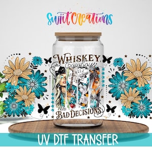 Whiskey Cowboys And Bad Decisions UV DTF Wrap | Western Cowgirl Collage | Country Tumbler Wrap | DTF308