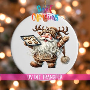 Santa Baking Cookies UV DTF Ornament Decal | Holiday Reindeer Wrap | Cute Christmas Kitchen UVDTF Decal | Festive Ornament Transfer | O-1112