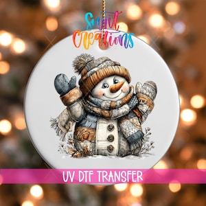 Adorno decorativo de muñeco de nieve rústico con retazos, transferencia UV DTF / O-1898