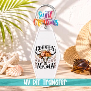 Llavero de motel Country Mama con transferencia UV DTF / Diseño de calavera floral del oeste / MK1301