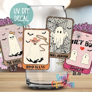 Tarot Card Ghost Uv Dtf | 16oz Libbey Glass Tumbler Wrap | Cute Halloween Libby Wrap | Spooky Ghost Design | Coffee Mug Transfer | DTF128