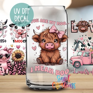 Cute Cow Love Uv Dtf | 16oz Libbey Glass Cup Tumbler Wrap | Valentine Cow Libby Wrap | Uv Dtf Transfer | Coffee Mug Transfer | DTF204