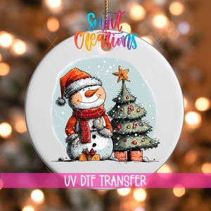 Snowman with Tree UV DTF Ornament Decal | Christmas Ornament Wrap | Cute Winter Holiday UVDTF Decal | Festive Snowman Transfer | O-1287