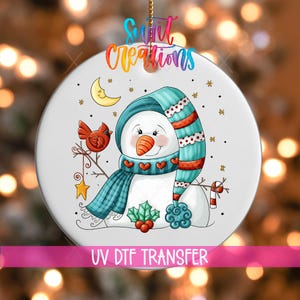 Snowman Cardinal Christmas UV DTF Ornament Decal | Cute Holiday Transfer for DIY Gifts & Tree Decor | Winter Scene No Heat Decal | O-1195