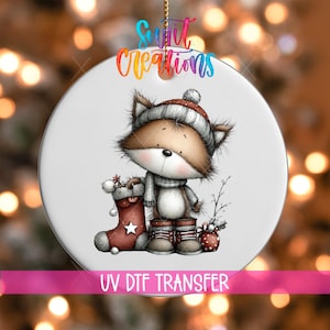 Fox in Stocking Christmas UV DTF Ornament Decal | Whimsical Woodland Animal Holiday Transfer | Cute Kids Christmas Design | O-1777