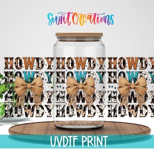 Howdy Western UV DTF Cup Wrap | Cowhide Bow Country Pattern Tumbler Design | DTF281