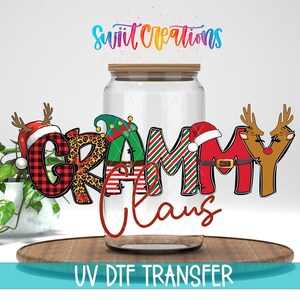 Grammy Claus Christmas UV DTF Decal | Buffalo Plaid Leopard Reindeer Holiday Cup Wrap | Festive Coffee Mug Transfer | UV1225