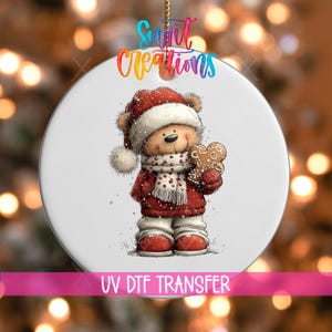 Christmas Teddy Bear UV DTF Ornament Decal | Cute Holiday Bear Transfer | O-1784