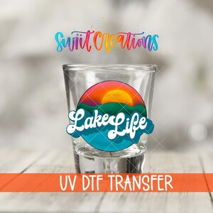 Vinilo para vasos de chupito Lake Life UV DTF / Sunset / Calcomanía para vasos de verano / Transferencia UV DTF impermeable para artículos de bar / Vinilo Outdoor Vibes / SG629