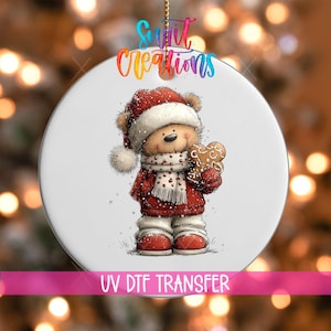 Christmas Teddy Bear UV DTF Ornament Decal | Cute Holiday Bear Transfer | O-1784