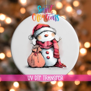 Christmas Snowman UV DTF Ornament Decal | Santa Sack Ornament Wrap | Cute Holiday Winter UVDTF Decal | Frosty Style Transfer | O-1276