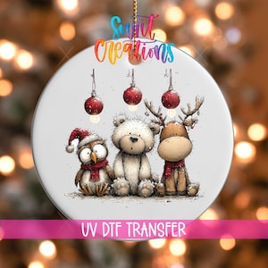 Woodland Animals Trio Christmas Ornament UV DTF Transfer Holiday Winter Decor Gift | O-1876