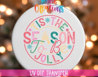 Weihnachtsschmuck-Aufkleber „Tis the Season to Be Folly“ (UV-DTF) | Pastellfarbenes Retro-Weihnachtspapier | Festlicher UV-DTF-Aufkleber | Festlicher Ornament-Transfer | O-1217