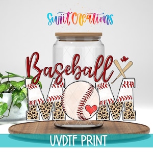 Baseball Mom Uv Dtf | 16oz Libbey Glass Cup Tumbler Wrap | Sports Libby Wrap | Glass Can Baseball Design | Coffee Mug Transfer | DTF223