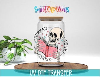 Spread Those Pages UV DTF Cup Decal | Book Lover Skeleton Design | UV1348