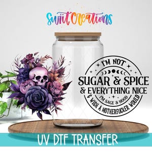 Zucker und Gewürz Uv Dtf | 16 Unzen Libbey Glass Cup Tumbler Wrap | Schädel Blumen Halloween Libby Wrap | Kaffeebecher Transfers | DTF156