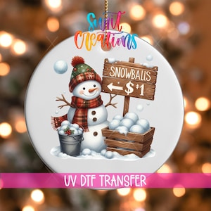 Snowball Stand Ornament UV DTF Decal | Cute Winter Snowman Christmas Wrap | Holiday UVDTF Decal | Frosty Snowballs Transfer | O-1194