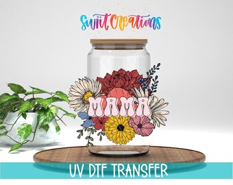 Sticker UV DTF floral coloré rétro maman | UV620