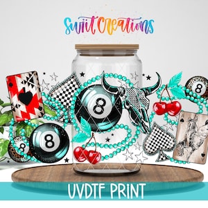Vinilo Lucky Girl UV DTF / Vinilo Western Cowgirl UV DTF para vasos / Calcomanía 8 Ball Cherries Playing Card UV DTF / Vinilo Libbey para vasos / DTF275