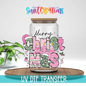 Feliz Navidad. Calcomanía para taza con diseño UV de patchwork rosa / UV1212