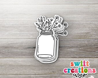 Flower Mason Jar Sticker, Waterproof Sticker, Car Sticker, Laptop Sticker, Water Bottle Sticker, Flower Sticker (SS036), SCD239