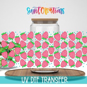 ストロベリーUV DTF | 16オンス リビー グラスタンブラー用ラップ | 夏のイチゴ リビー ラップ | フルーツUV DTF転写 | コーヒーマグ転写 | DTF021