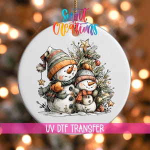 Happy Snowman UV DTF Ornament Decal: Christmas Tree Holiday Transfer | O-1720