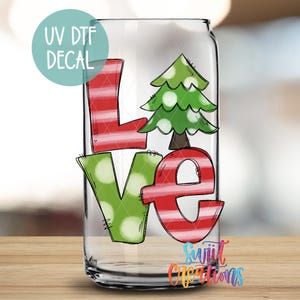 Love Christmas UV DTF Wrap for 16oz Libbey Cup | Holiday Tumbler Wrap | Coffee Mug Transfer | Winter Libbey Wrap | Christmas Decal | UV016