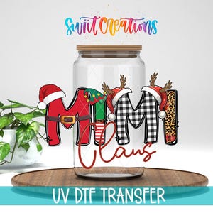 Mimi Claus Christmas UV DTF Decal | Buffalo Plaid Leopard Santa Hat Cup Wrap | Holiday Coffee Mug Transfer | UV1224