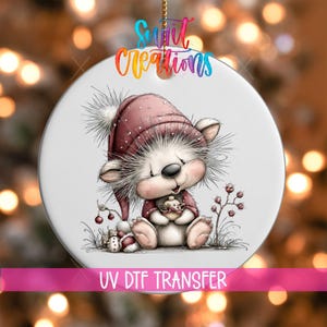 Cute Pink Hedgehog With Tiny Mouse UV DTF Ornament Transfer | O-1938