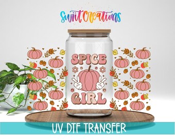 Spice Girl Kürbis UV-DTF-Bechertransfer | Rosa Herbst-Libbey-Becherfolie | DTF160