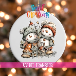 Holiday Snowman UV DTF Ornament Decal, Christmas Tree Design| O-1710