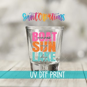 ボートの波、太陽光線、湖の日々、UV DTF | サマーショットグラスラップ | 湖の暮らし、バーウェア転写 | 明るい防水UV DTFデカール | SG850
