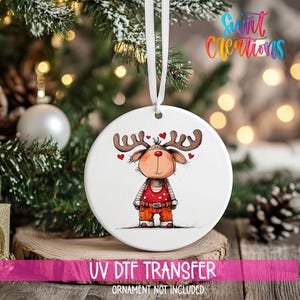 Reindeer Christmas UV DTF Ornament Decal | Christmas Reindeer Wrap | Cute Winter UVDTF Decal | Cute Holiday Ornament Transfer | O-1258