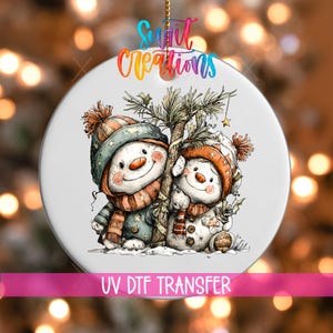 Holiday UV DTF Ornament Decal: Snowman with Tree - No Heat Transfer | O-1712